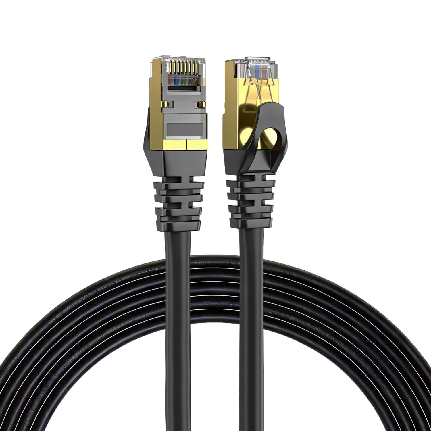 Elfcam - 50m Ethernet Kabel Cat 7 RJ45,STP 100% Kupfer, 10 Gbit/s 600 MHz, LAN Netzwerkkabel Rund Ø6,0mm, Kompatibel mit Router, PC, TV, Konsole – Schwarz