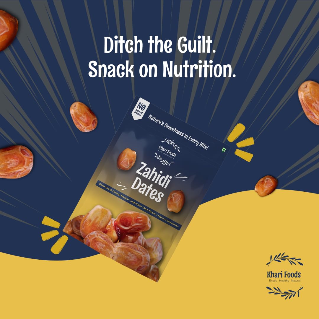 Khari Foods Premium Dried Zahidi Brown Dates, Khajur/Khajoor Dry Fruits, Energy Booster, High Fibre, Healthy Snacks (500g) 3