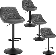 WOLTU BH219dgr-4 Set of 4 Bar Stools Good Padded Velvet Height Adjustable Swivel Stool Dark Grey