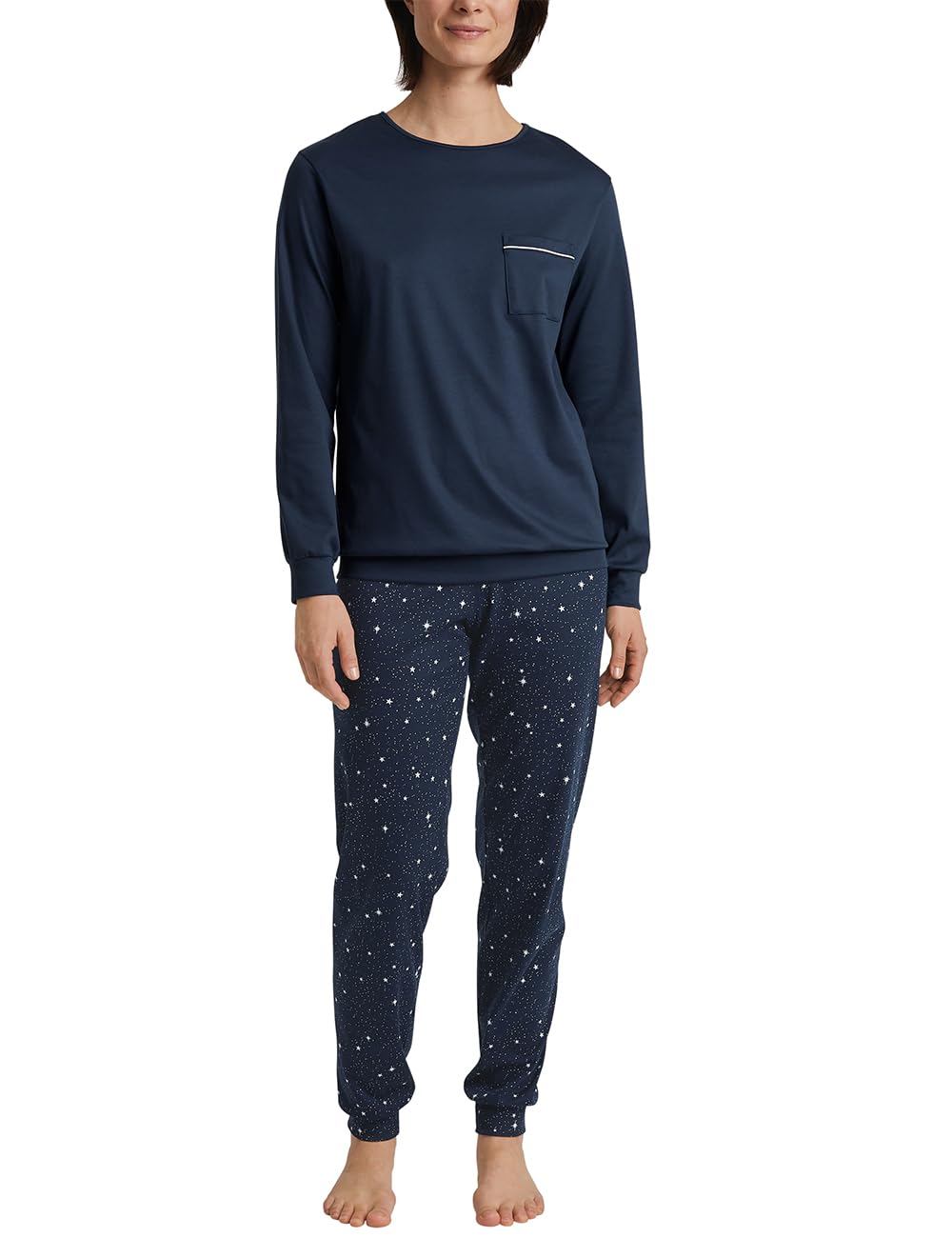 CALIDA Sweet Dreams Pyjama à Poignets pour Femmes, 100% Coton, Pantalon avec Taille élastique recouverte de Tissu