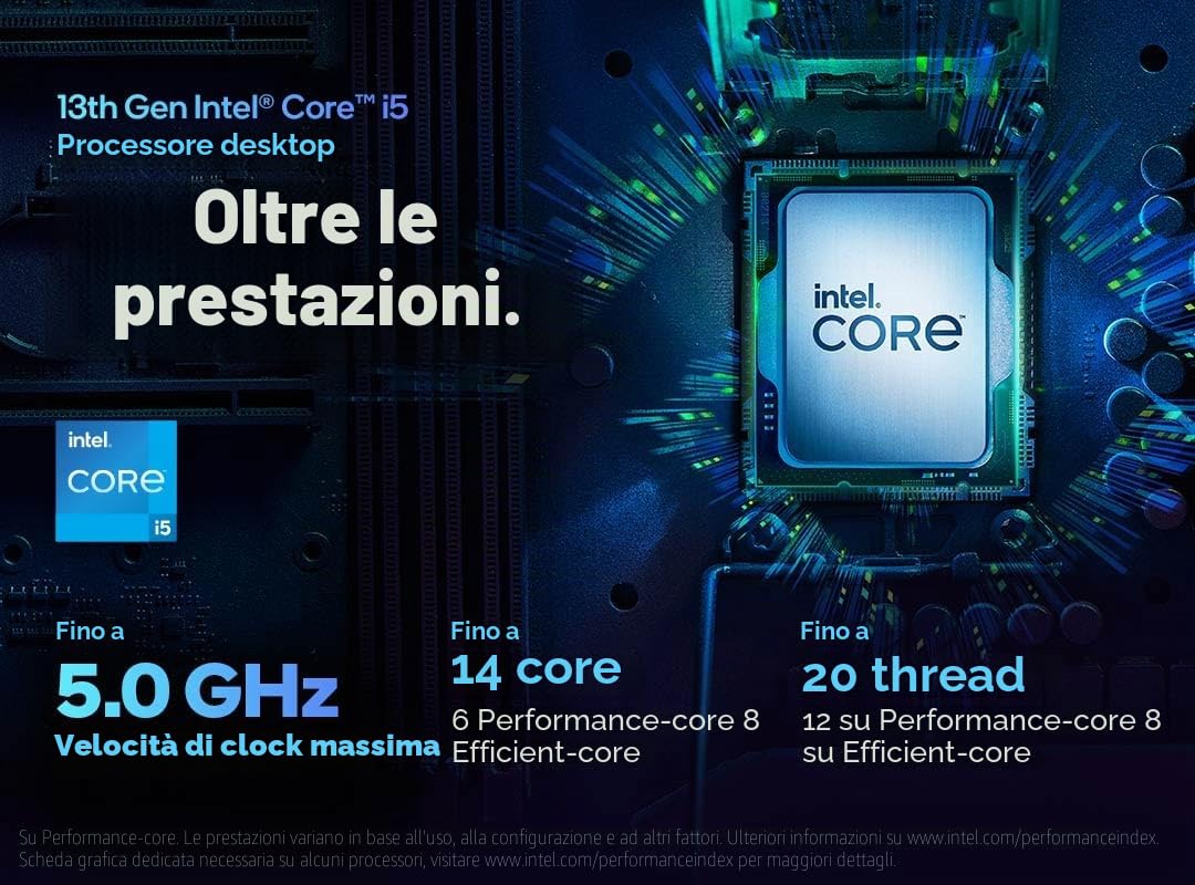 Intel® Core™ i5-13400, processore desktop, per sistemi desktop 10 core (6 P-core + 4 E-core) Cache 20 MB, fino a 4,6 GHz