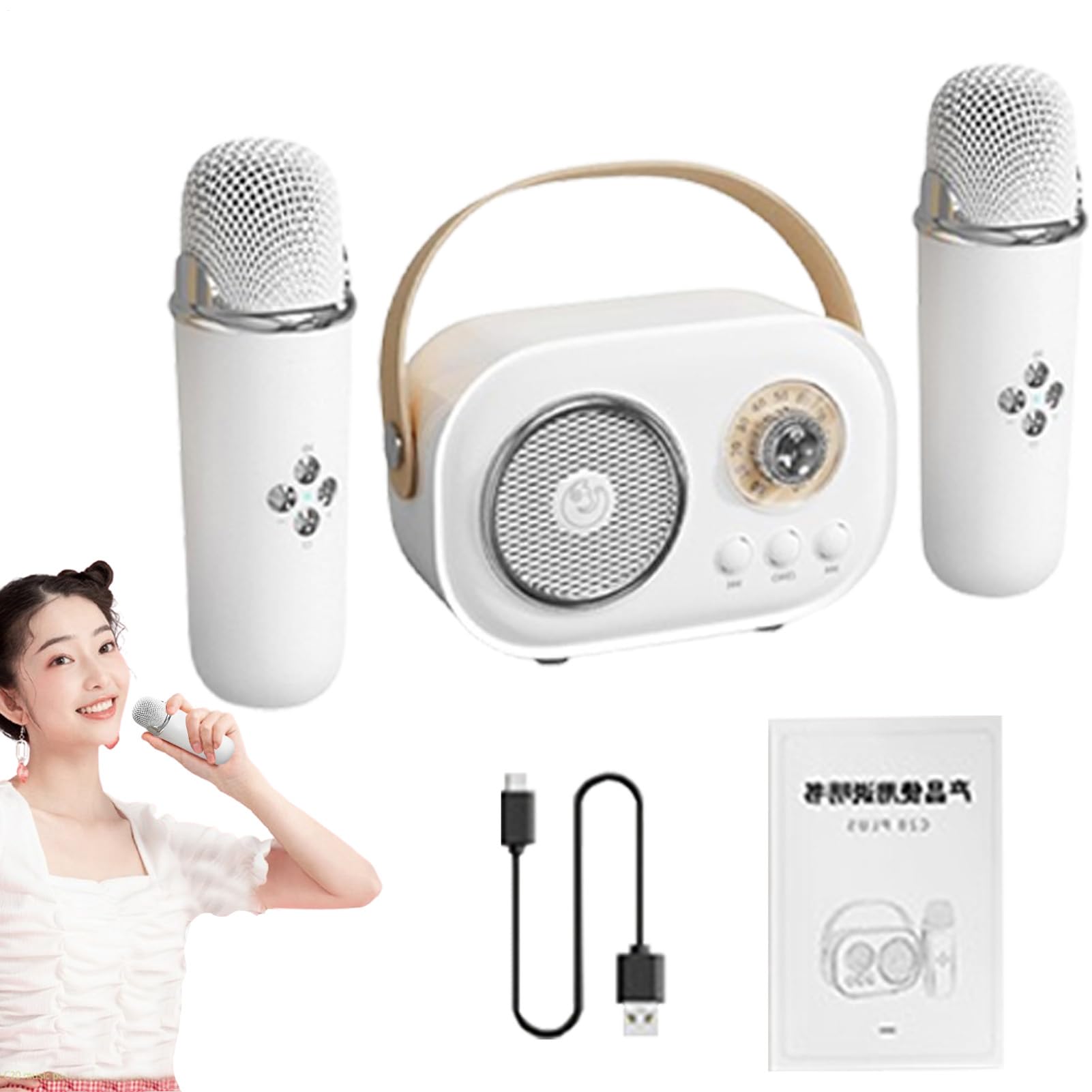 Karaoke wireless con altoparlante, karaoke con due rofoni, portatile | con cavo di ricarica, intrattenimento domestico