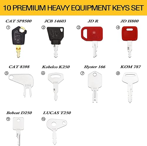Miniatura 2 de Juego maestro de 10 llaves de equipo de construcción pesada, llave de encendido de repuesto para caja de oruga Cat Jd John Deere Kubota Komatsu