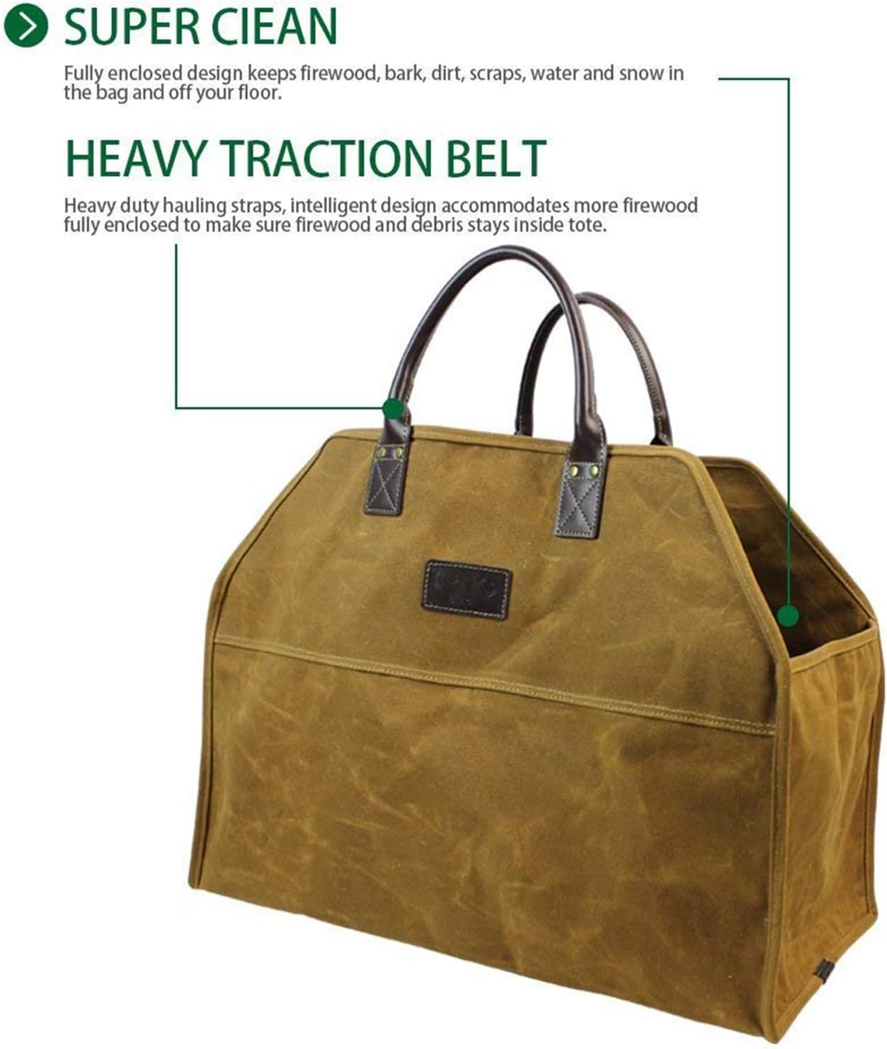 Heavy Duty Wax Canvas Log Carrier Tote,Large Fire Wood Bag,Durable Firewood Holder,Canvas Shopping Bags, Fireplace Wood Stove Accessories Storage Bag, for Fire Pit for Camping, BBQ Barbecue