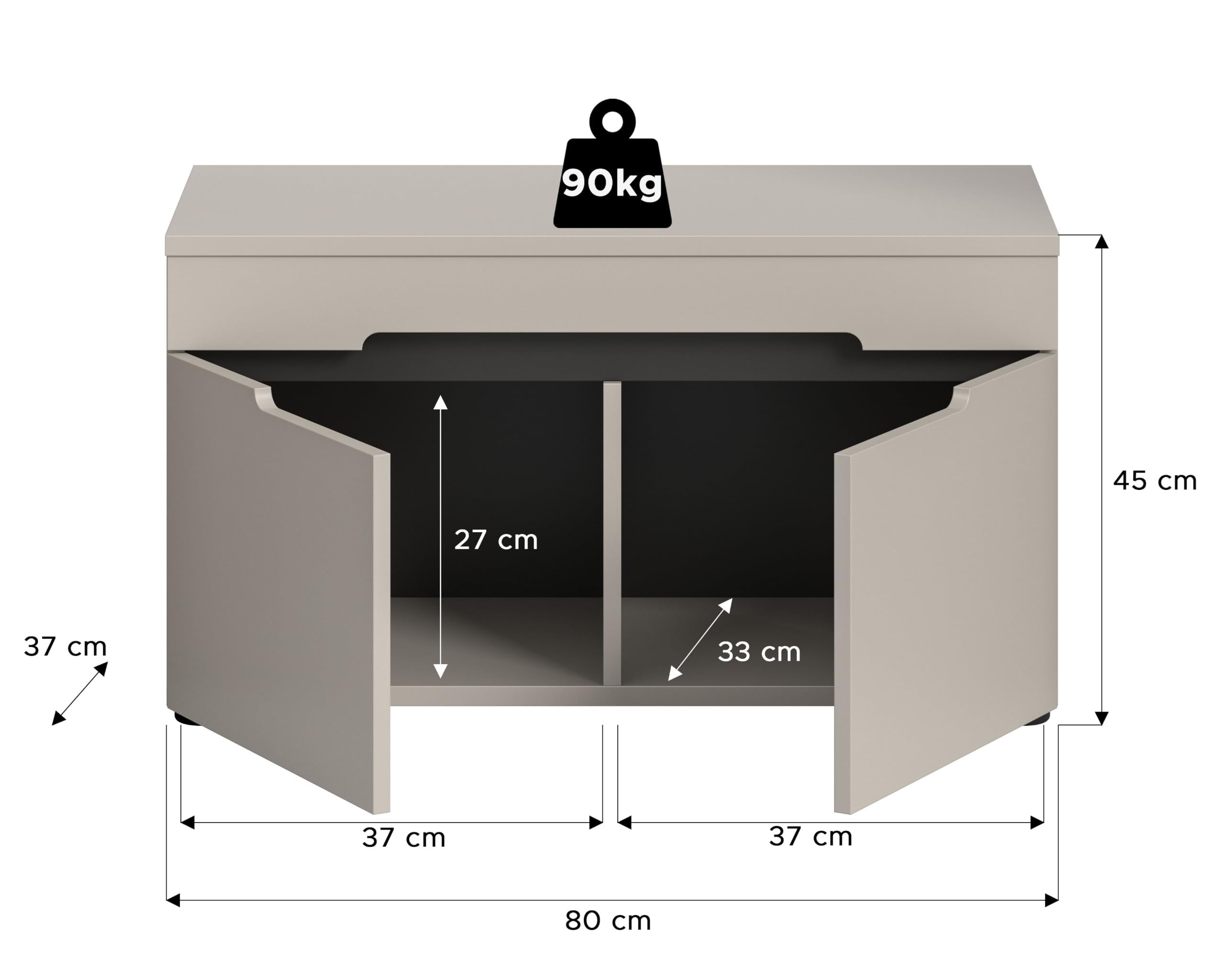 xonox.home - Sitzbank Canu 80x45x37 cm Kaschmir beige Basalt grau