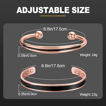 BioMag 2Pcs Copper Bracelets for Women Men, 99.9% Pure Copper Magnetic Bracelet Cuff Bangle with 8Pcs Magnets, Adjustable Jewelry Gifts