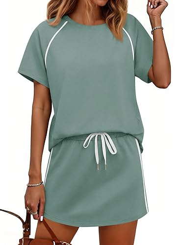 Yousify Womens 2 Piece Skirt Sets Summer Short Sleeve Tops