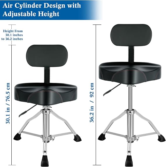 EASTROCK Drum Throne with Backrest Airlift Drum Chair Motorcycle Style Height Adjustable Heavy Duty Saddle Drum Seat with Backrest, Drum Stools with Back Rest for Drummer Adults(Motorcycle Black)
