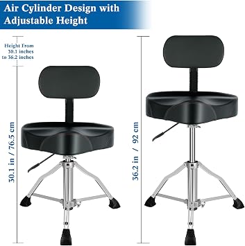 EASTROCK Drum Throne with Backrest Airlift Drum Chair Motorcycle Style Height Adjustable Heavy Duty Saddle Drum Seat with Backrest, Drum Stools with Back Rest for Drummer Adults(Motorcycle Black)