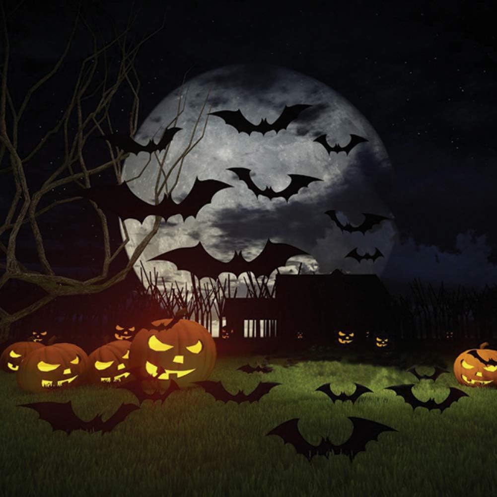60PCS Bats Wall Decor Halloween 3D Bats Decoration Scary Bats Wall Decal Wall Sticker 4 Sizes Realistic PVC Scary Black Bat Halloween Party Supplies Eve Decor Home Window Decoration Set