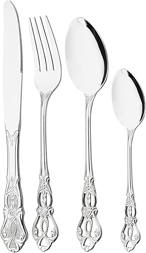 Juego de cubiertos de lujo Royal de 8 piezas, acero inoxidable 1810, juego de cubiertos de servicio para 2, incluye tenedores, cucharas, cuchillos,