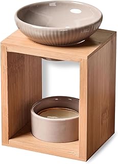 جهاز إذابة شمع معطر زين اروم يونا – موزع زيوت عطرية وعطر للغرفة – حامل شموع للعلاج بالعطور مصنوع من الخشب والسيراميك زخرفي – الارتفاع: 12 سم