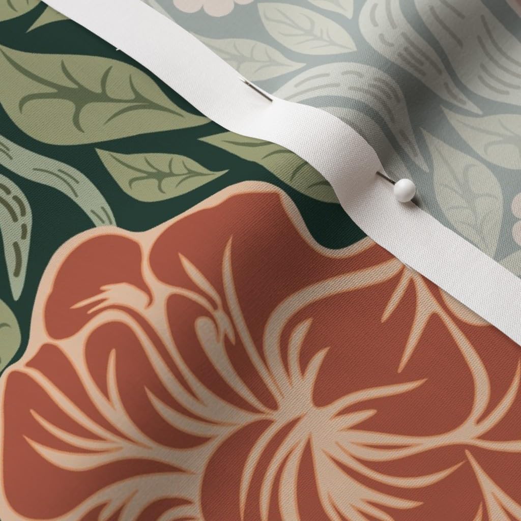 Spoonflower Fabric - Art Nouveau William Morris Antique Coral Green Cottage Arts and Crafts Printed on Cotton Poplin Fabric by The Yard - Sewing Shirting Quilting Dresses Apparel Crafts