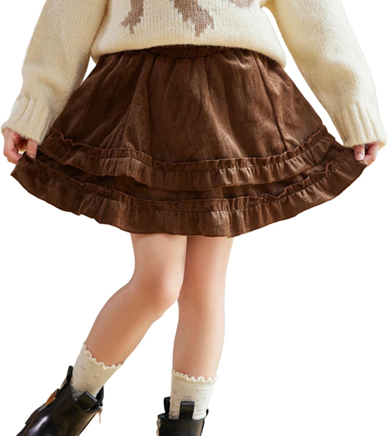 Girls Satin Ruffle Skirt Elastic Waist Flared Mini Skater Bottom Dressy Casual Short Skirts Cute for Toddler Girls