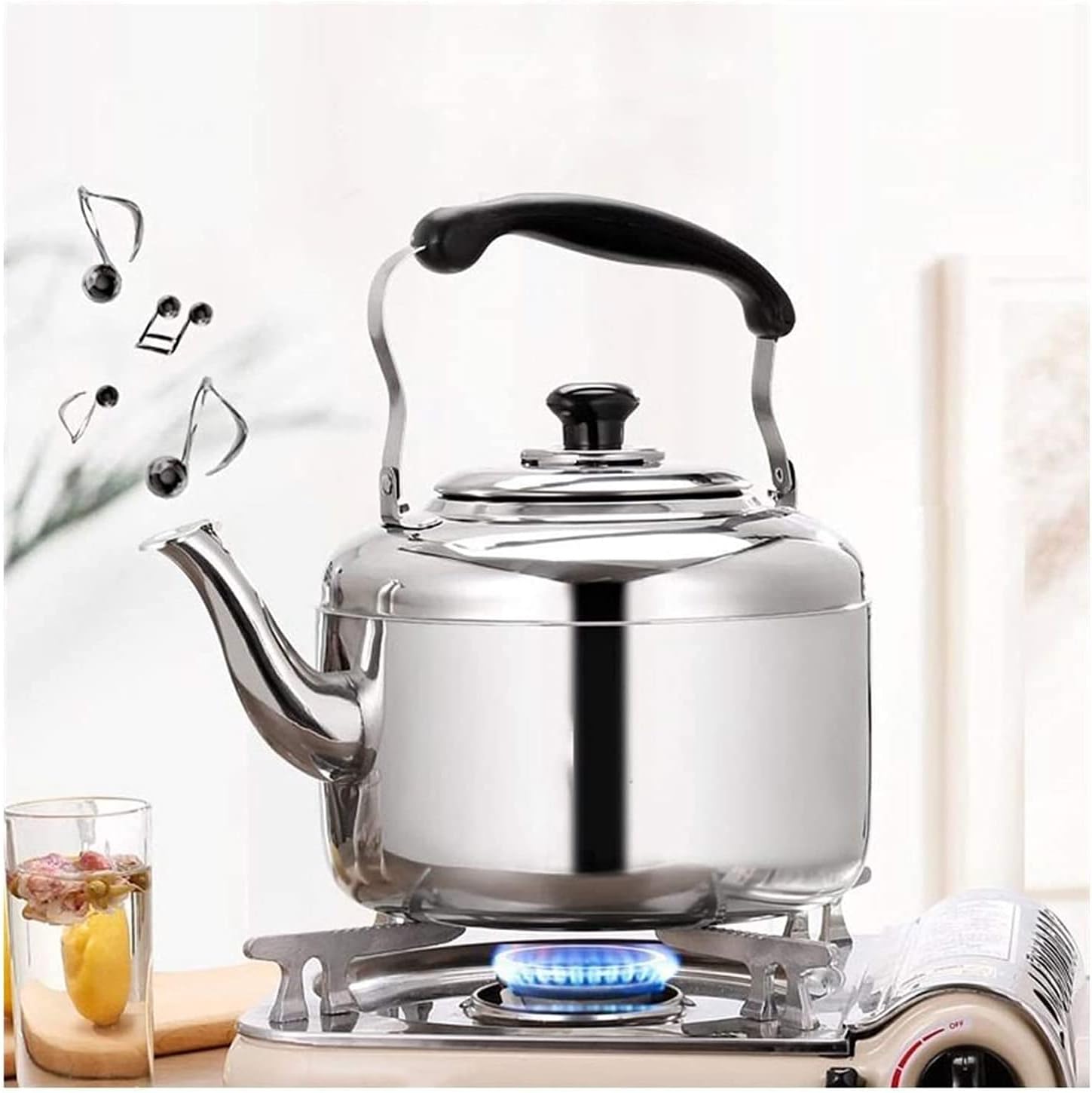 Stove Top Whistle Kettle Stainless Steel Whistle Kettle Heat Resistant Handle Perfect for Stove Top Camping Kettle (Silver 9L) (Silver 5L)