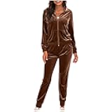 Firzero Womens Suits 2 Piece Set Velour Tracksuit Two Piece Soft Velvet Hooded Outfits Sweatsuits Zip Up Hoodie Jacket