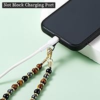 Vista 4 de 2 piezas de correa para teléfono con cuentas de mármol, cordón para teléfono celular con pestaña de sujeción, correa de cadena, correa de muñeca