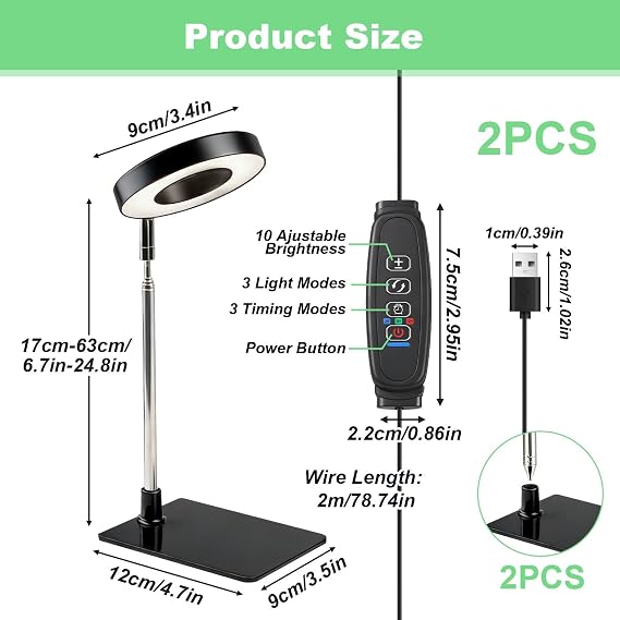 Grow Lights for Indoor Plants, 2-Pack 48 LED Full Spectrum Plant Light with Detachable Base Height Adjustable Halo Growing Lamps with 3 Color Modes Auto Timer 3/9/12H and 10 Dimming Brightness [Energy Class A+++]