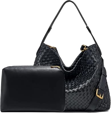 JINMANXUE Woven Tote Bag for Women, Travel Hobo Purse Crossbody Shoulder Handbag, Work Satchel, Adjustable Strap Fit 13" iPad | Woven Vegan Leather