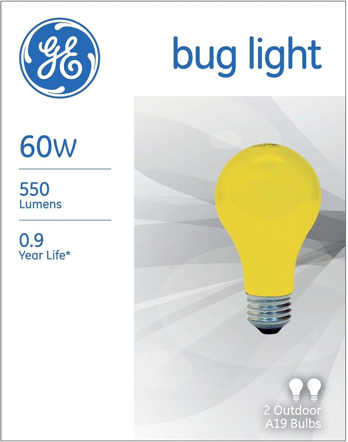 GE 97495 Bug Lite A19 Bulb, 60-Watt, 2-Pack