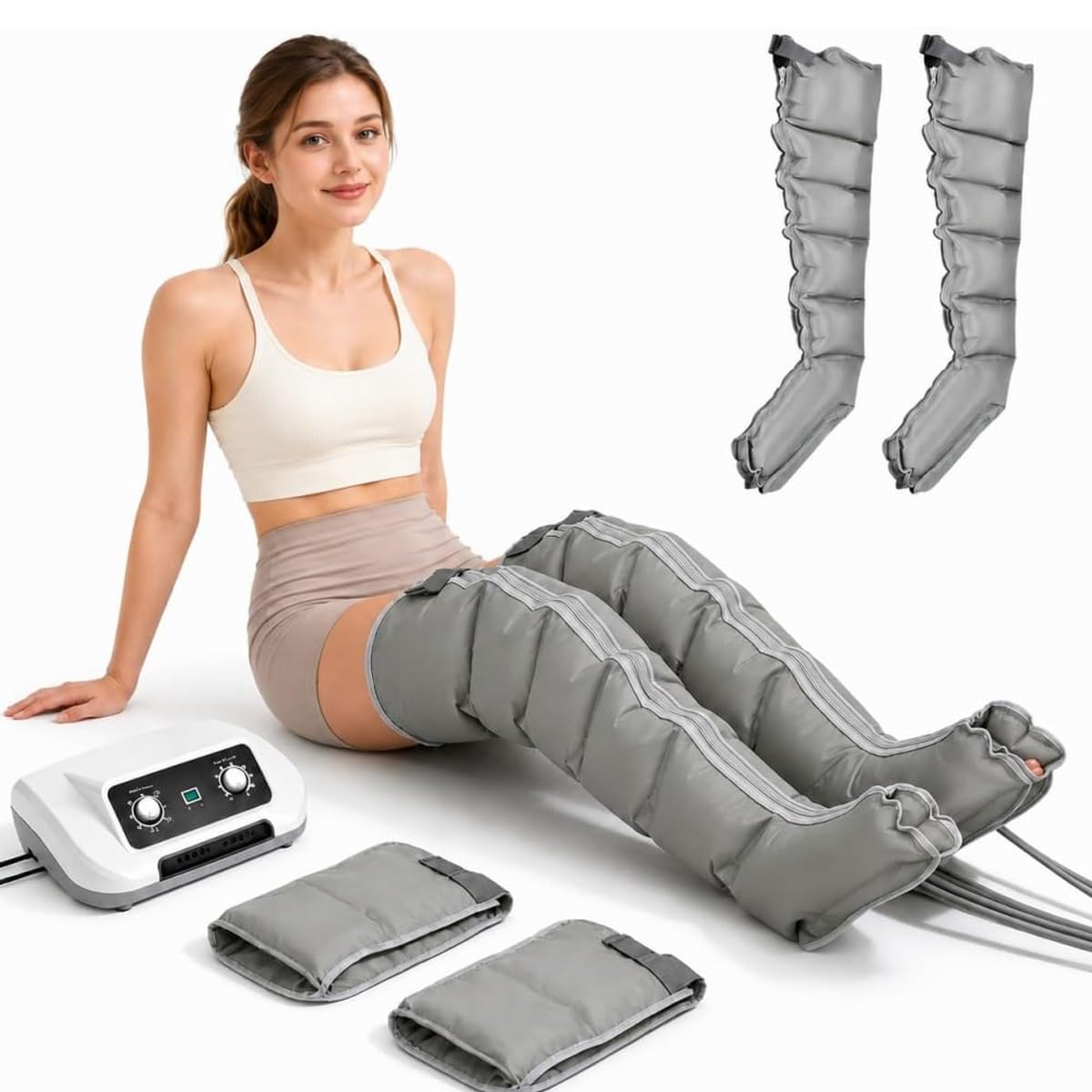 Presso Terapia Gambe Linfodrenante, 6 Camere Pressoterapia Linfodrenaggio per Casa, Pressoterapia Linfodrenaggio Professionale, Apparecchio Massaggiatore Gambe Addome E Braccia，Grigio：2legs