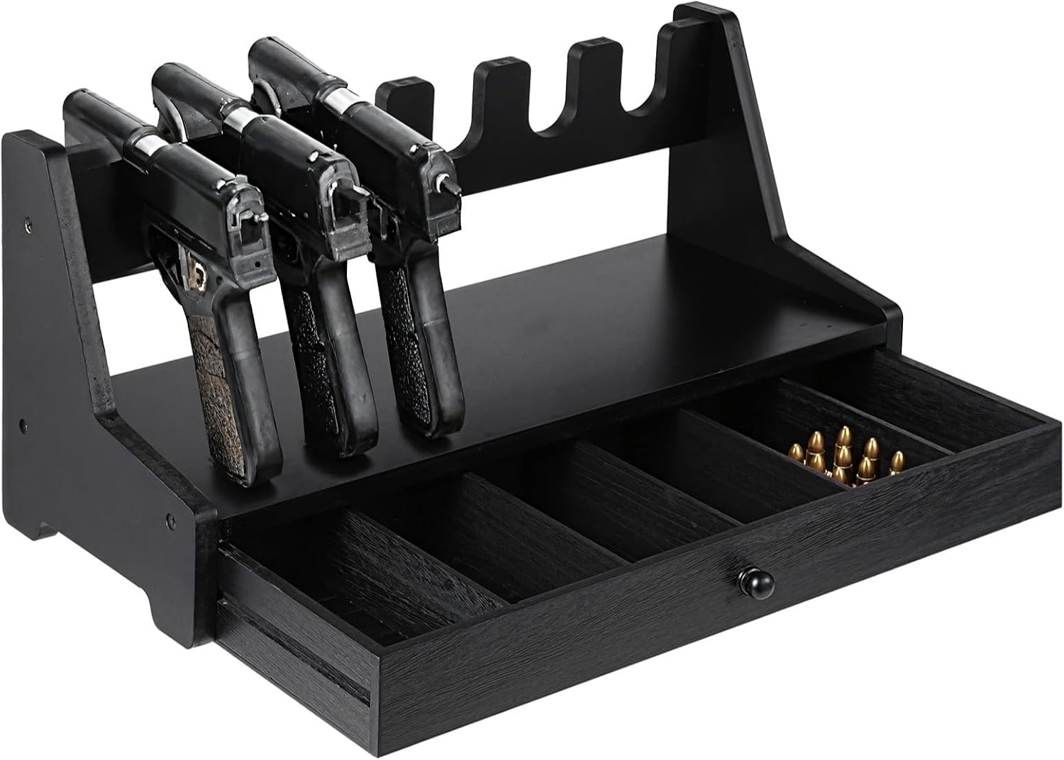6-Slot Wooden Gun Rack with Drawer, Handgun Organizer, Rustic 17.5 X 7.7 X 8.5 Inches, Storage Accessory