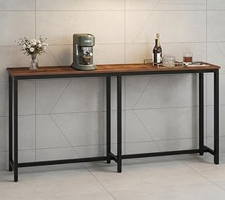 71" L Bar Table,Narrow Long Kitchen Dining Table, Counter Bar Height Table, High Pub Desk,Metal Frame, Rustic Brown and Black
