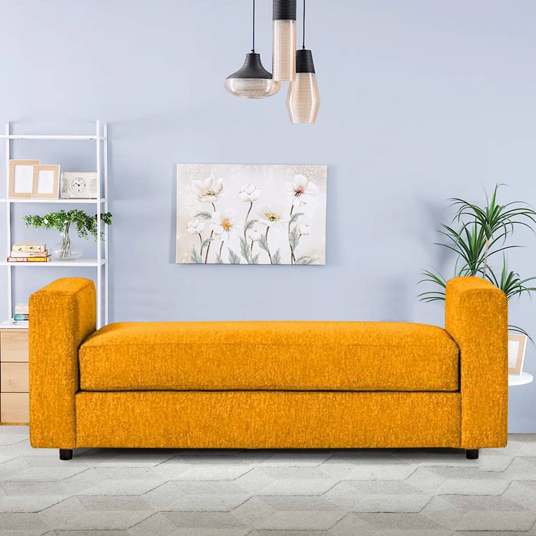 CASASTYLE Drian 3 Seater Fabric Diwan Sofa Bed (Yellow) Amazon.in