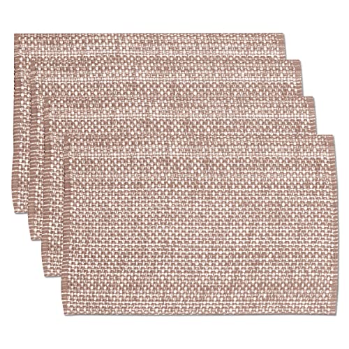 Sweet Home Collection 100% Cotton Placemats for Dining Room Rectangle Two Tone Woven Fabric 13" x 19" Soft Durable Table Mat Set, Set of 6, Taupe