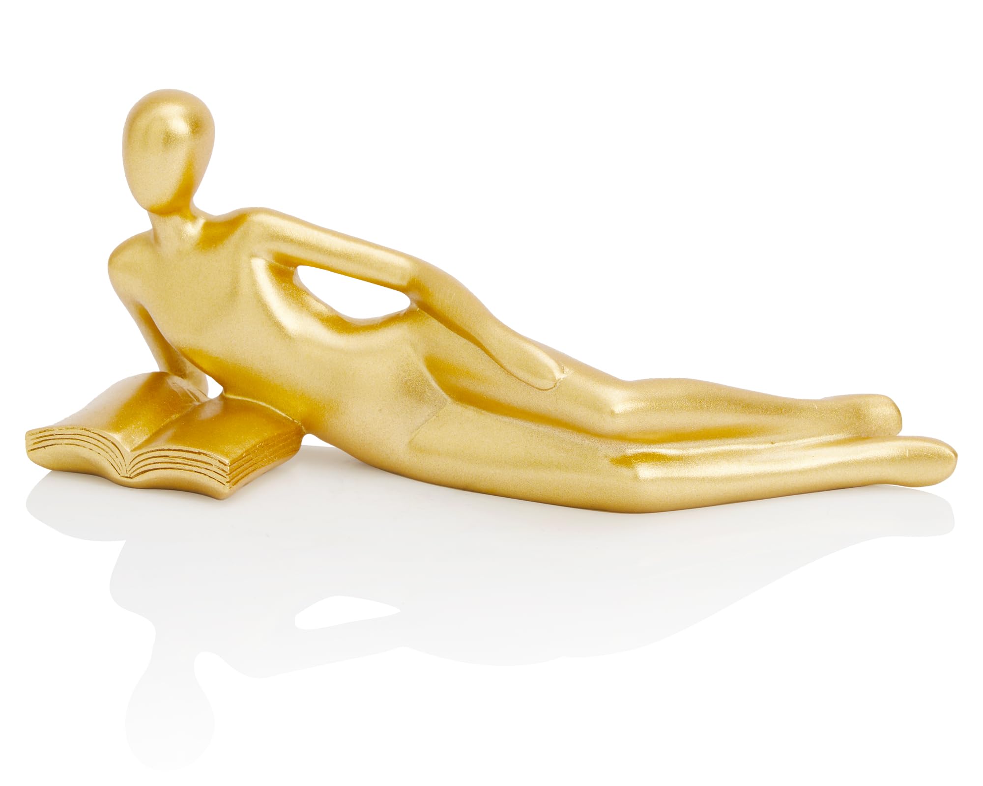 Reading Women Figurine Gold Decor, Elegant Addition to Any Reading Nook, Small Gold Decor Fun Paperweight, Reading Thinker Statue for Home Office Bookshelf Living Room Desk Decoration