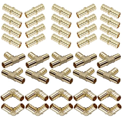 Image of PEX Fittings 1 /2 Inch 40-Pack, 20pcs Straight Coupler, 10pcs 90 Degree Elbow and 10pcs Tee Crimp, PEX Brass Crimp Fitting Combo, No-Lead Brass for PEX Pipe Plumbing Projects by MISPIRE