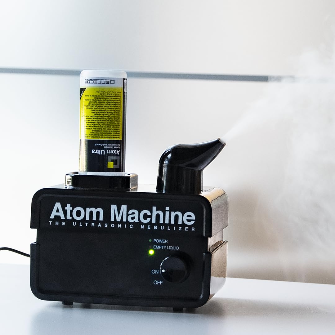 ERRECOM Kit per la Purificazione di Ambienti, Abitacoli e Impianti A/C Automobili:1 Atom Machine, Nebulizzatore a Ultrasuoni e 12 flaconi di Liquido Purificante Atom Ultra al Limone da 120 ml