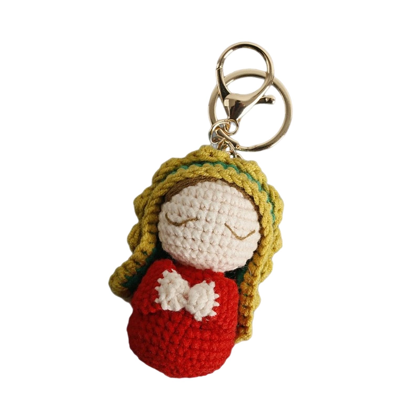Ljmyy Handwoven Maria Figurine Keychain with Rotating Lobster Claws Clip Crochet Doll Keychain Holder For Bag Decoration