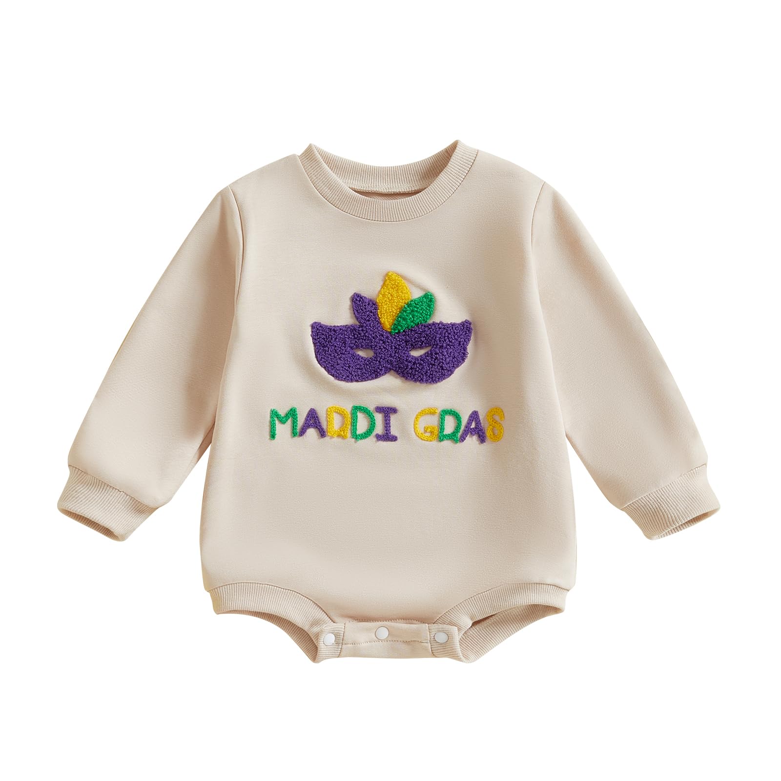 GOOCHEER Newborn Baby Boy Girl Mardi Gras Romper Outfit Crewneck Long Sleeve Oversized Bubble Romper Sweatshirt