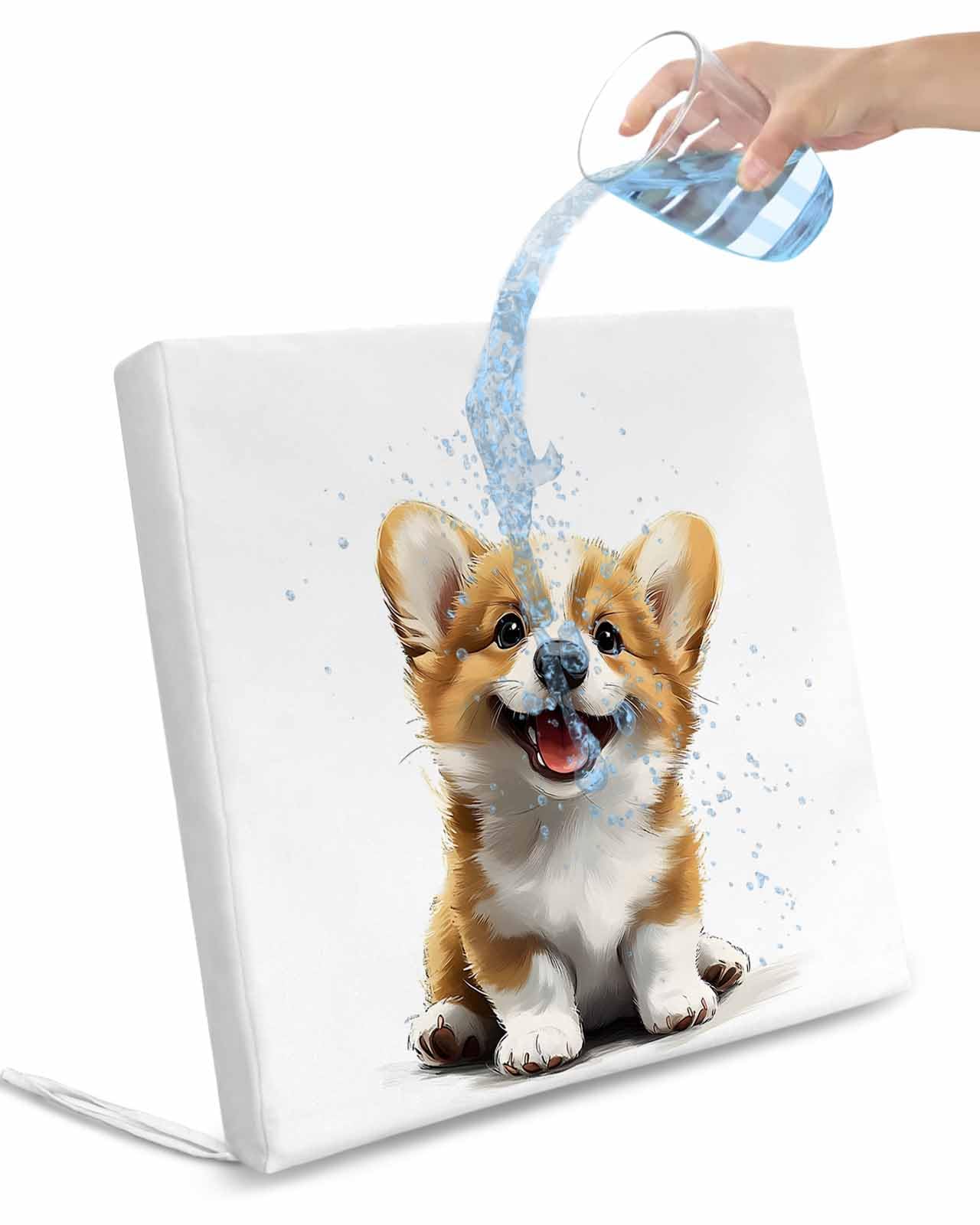 Hokiten Cute Sitting Dog Outdoor Cushion Chair Cover Set of 2 - Waterproof Couch Seat Covers, Modern Puppy Watercolor Cartoon Patio Furniture Protector Cushions Slipcovers for Sofa/RV, 22