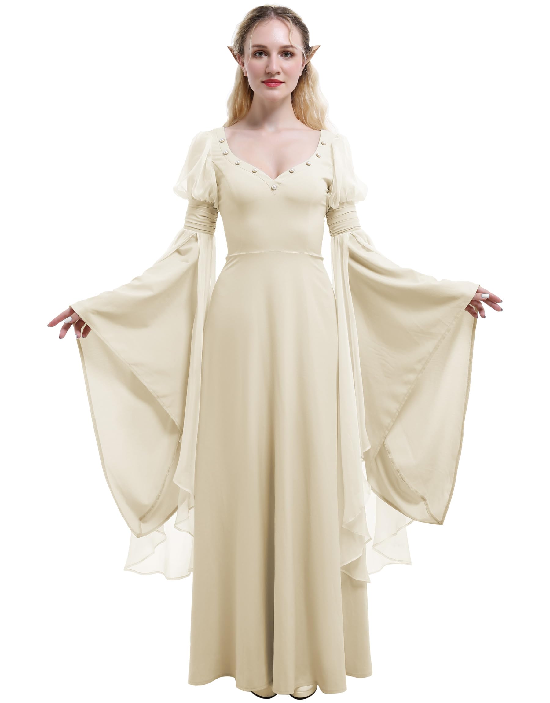 daizbella Women Renaissance Dress Bell Sleeves Medieval Dress Fairy Dress Fantasy Retro Medieval Costume