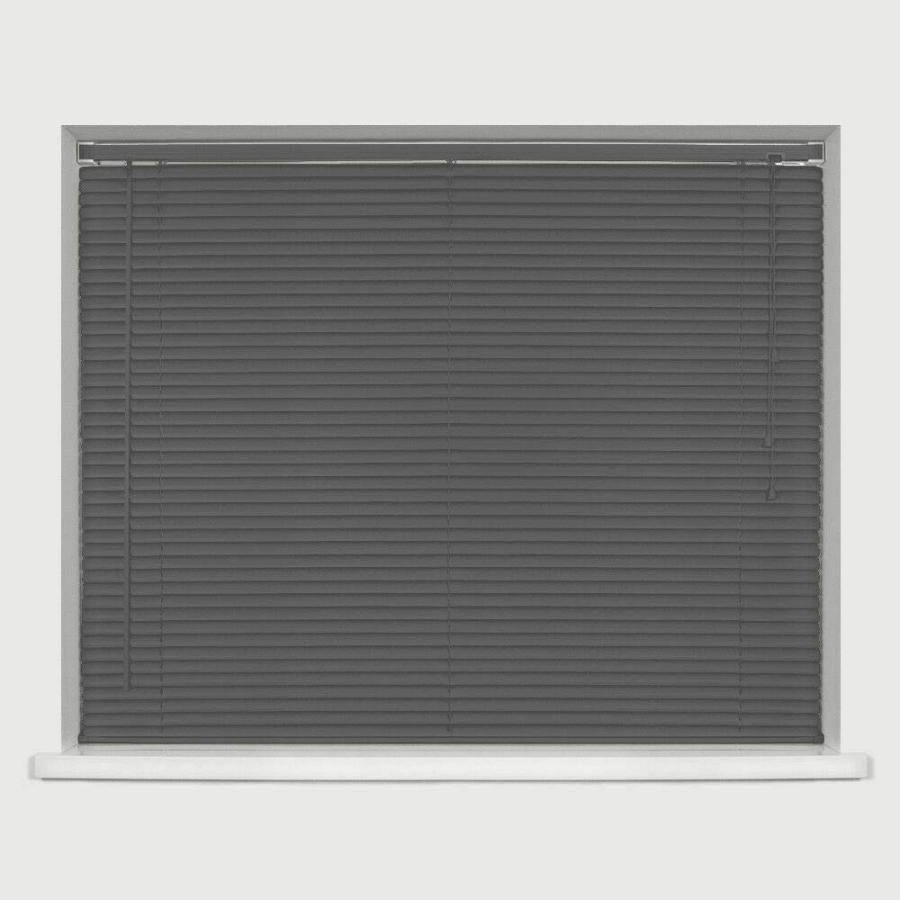 New PVC Wood Effect Venetian Blinds,Easy Fit Window Blind White 45cm to 180cm Home Office (90cm(Height) - 150cm(Drop), Grey-PVC)