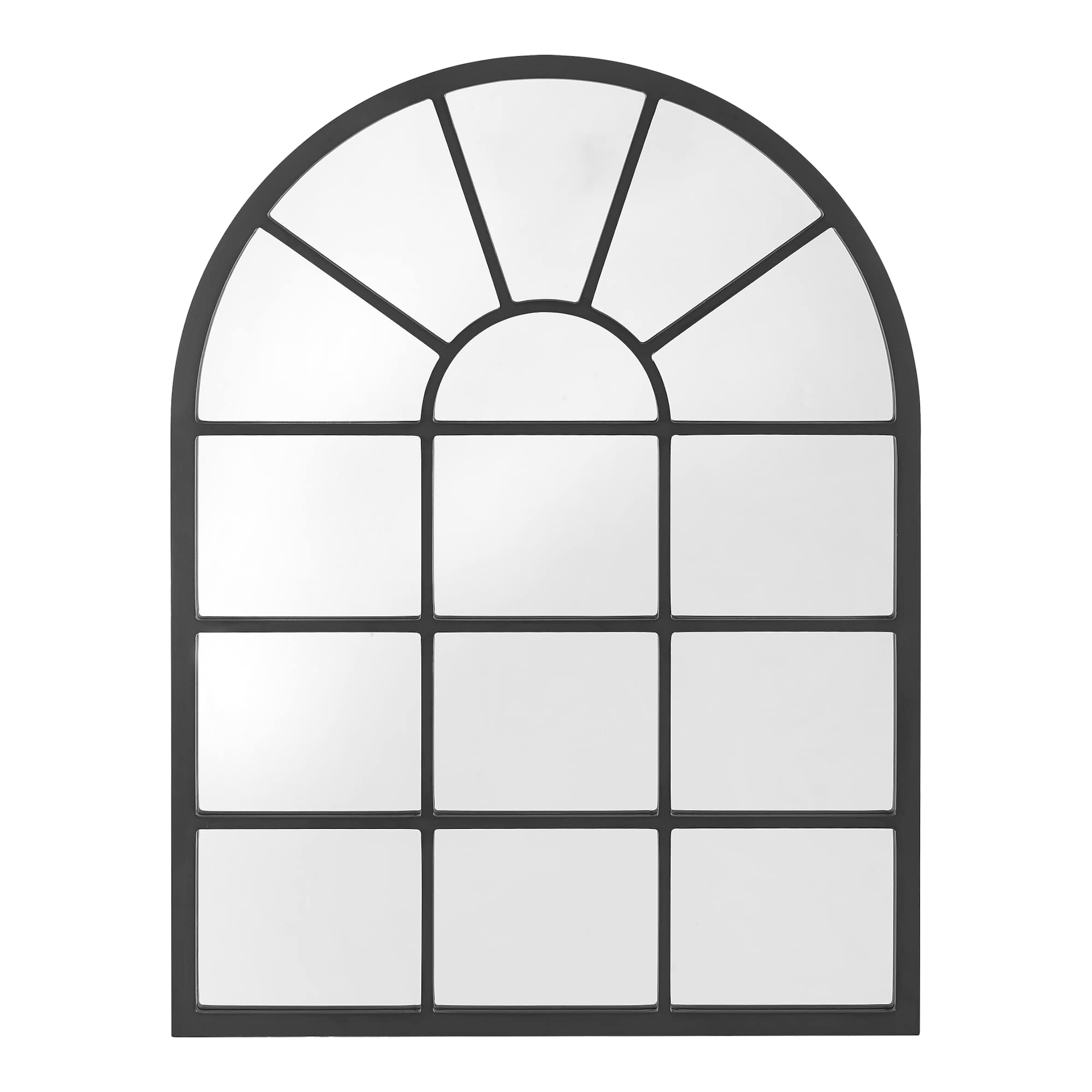 [en.casa] Miroir Mural Design Stylé Forme Fenêtre Arrondie pour Salon Chambre Entrée Salle de Bain Intemporel Moderne MDF 80 x 60 cm Noir Mat