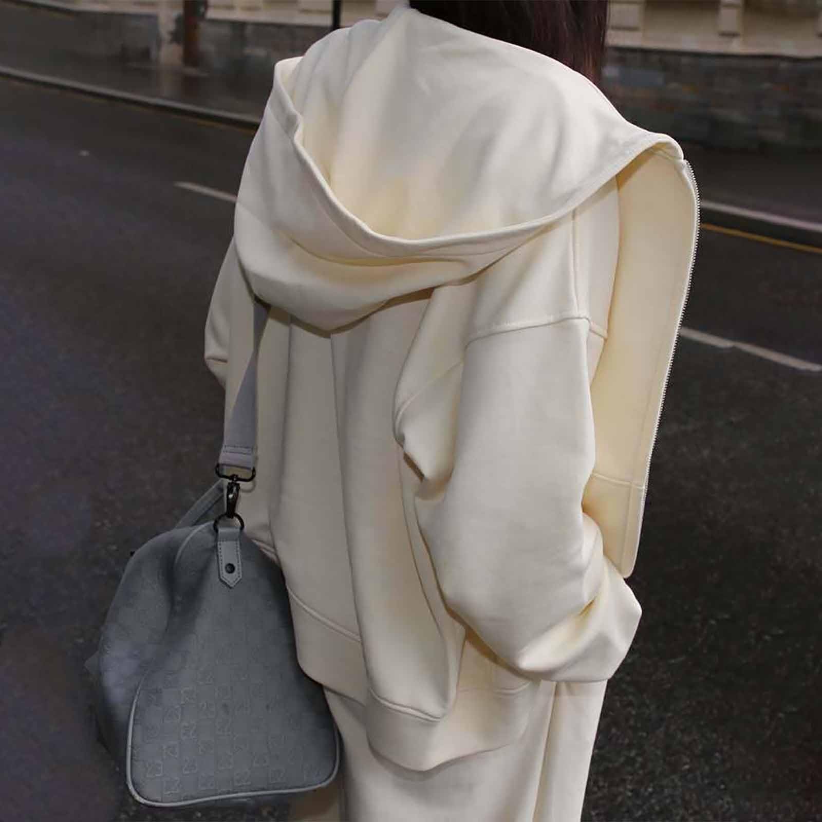Set sportivo da donna con giacca, tuta da allenamento da donna in cotone a | Tuta da jogging classica con chiusura lampo, felpa con cappuccio, gamba larga, pantaloni da jogging, due pezzi, tinta unita
