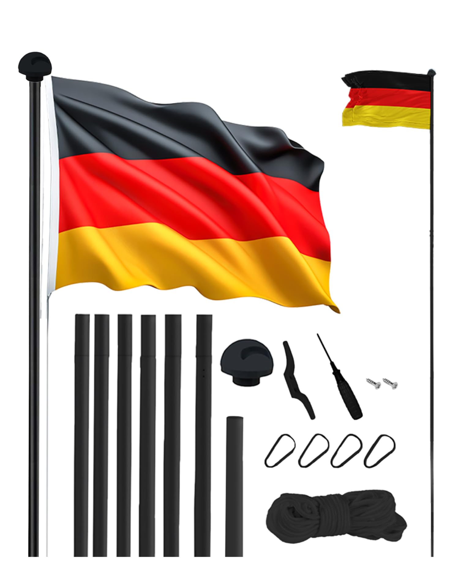 MUWO Glory Teleskop Fahnenmast mit Hissvorrichtung, höhenverstellbar 2,1-6,1 m, Aluminium, wetterfest, Bodenhülse