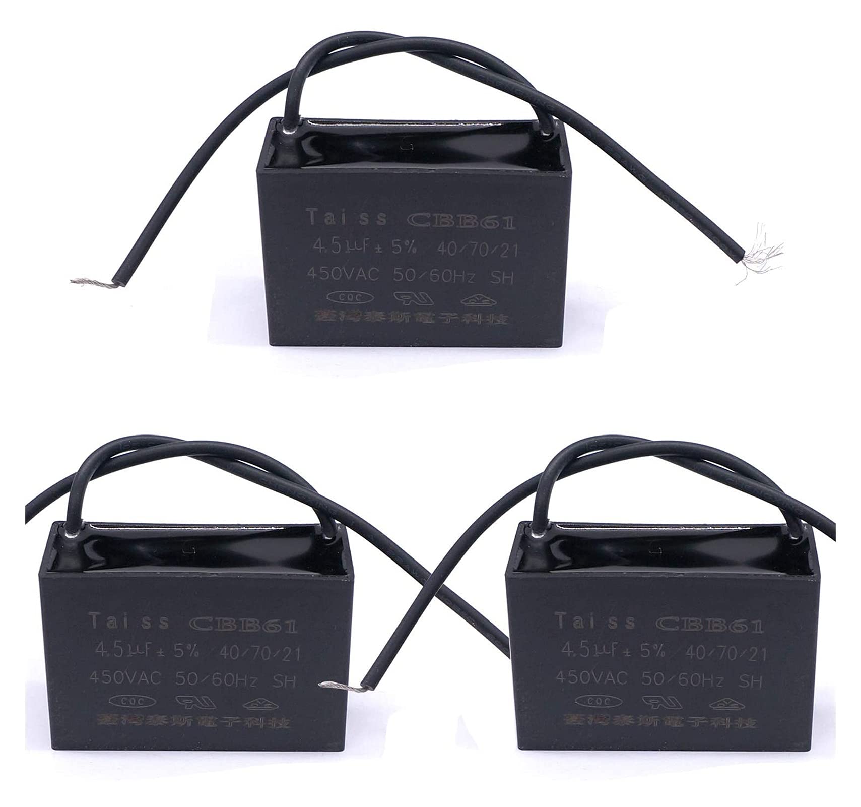 ONECM CBB61 - Condensador de ventilador de techo de 4.5uf para New Tech 2 cables, 50/60Hz 450VAC (tamaño: 3pcs-4.5uf)