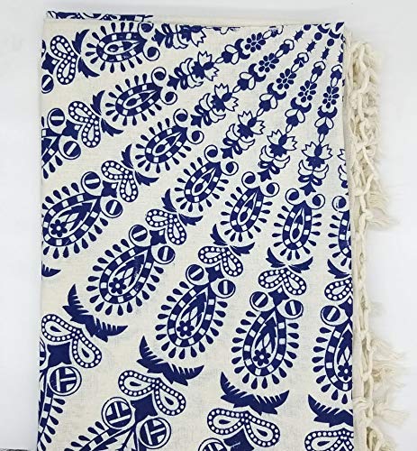 Goodforgoods Decoración de Mandala y Elefantes para la Playa, Piscina, tapicería Cubre Sofa, Mesa sillón, decoración Pared. 100% algodón 210x240 cm. (Azul y Blanco, 210x240 cm)