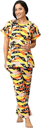 The Mom Store Maternity and Nursing Winter Pajama Loungewear Set | Pre and Post Pregnancy Wear | Trendy Loungewear Set