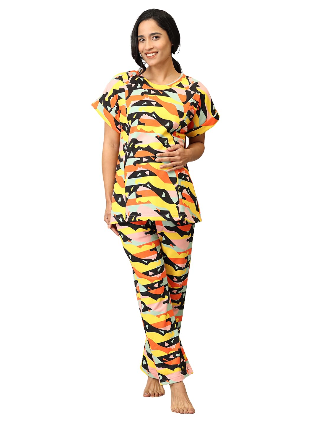 The Mom Store Maternity and Nursing Winter Pajama Loungewear Set | Pre and Post Pregnancy Wear | Trendy Loungewear Set