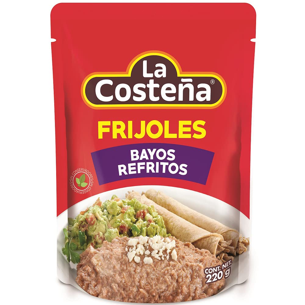 La Costena Refried Pinto Beans Pouch 12 x 220g / Mexican Refried Beans Frijoles in Pouch, Easy to Cook Microwave Beans (Pack of 12)