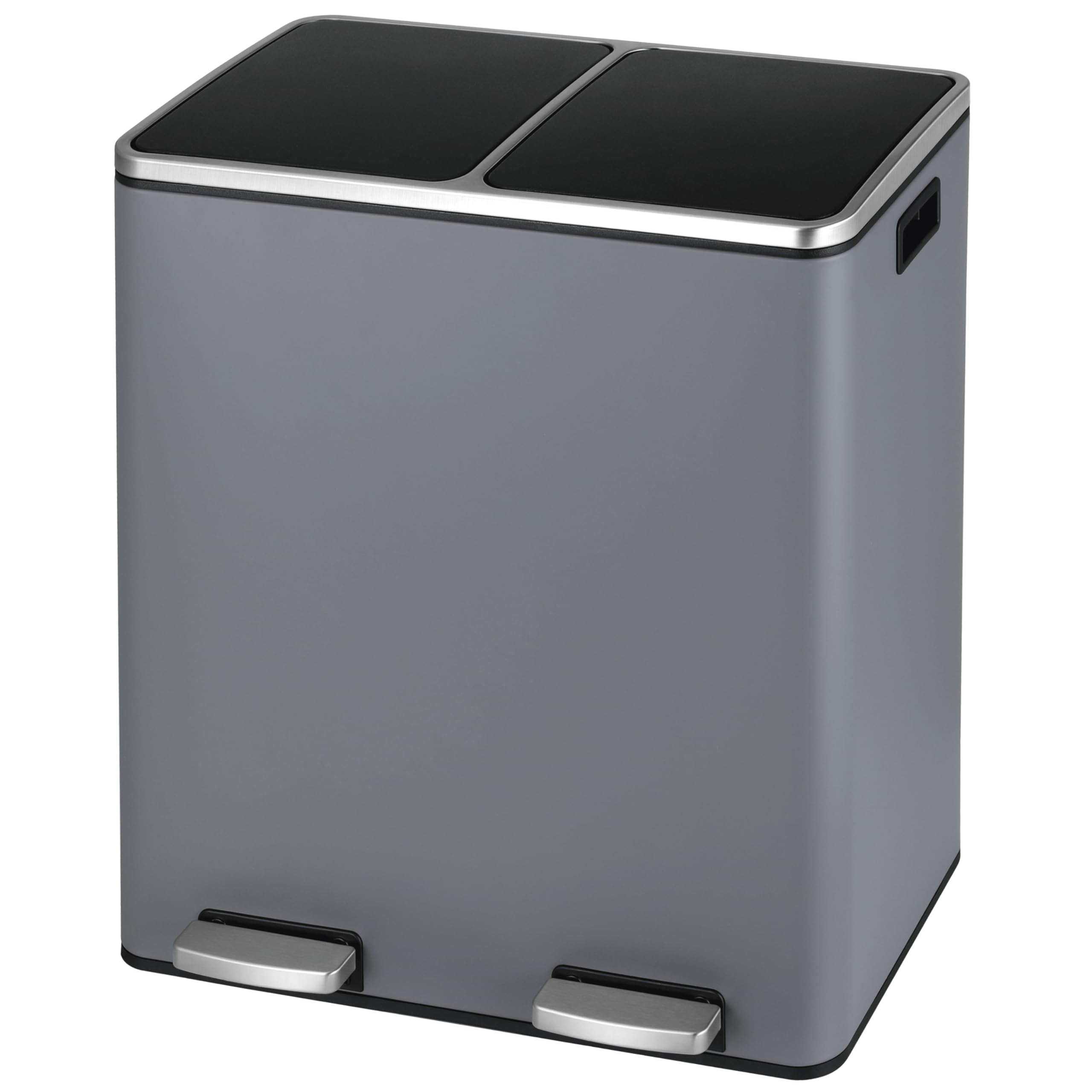 Arlopu Dual Trash Can, 2 x 8 Gallon (2 x 30 L) Hands-Free Trash and Recycle Bin Combo, Stainless Steel Kitchen Garbage Can with Soft-Close Lid, Removable Inner Buckets, Step Pedal, Airtight (Grey)