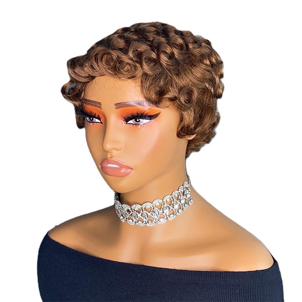 Haarpflege Highlight Perücke Aus Echthaar Mit Kurzen Locken Maschinell Hergestellt Für Schwarze Frauen(3)