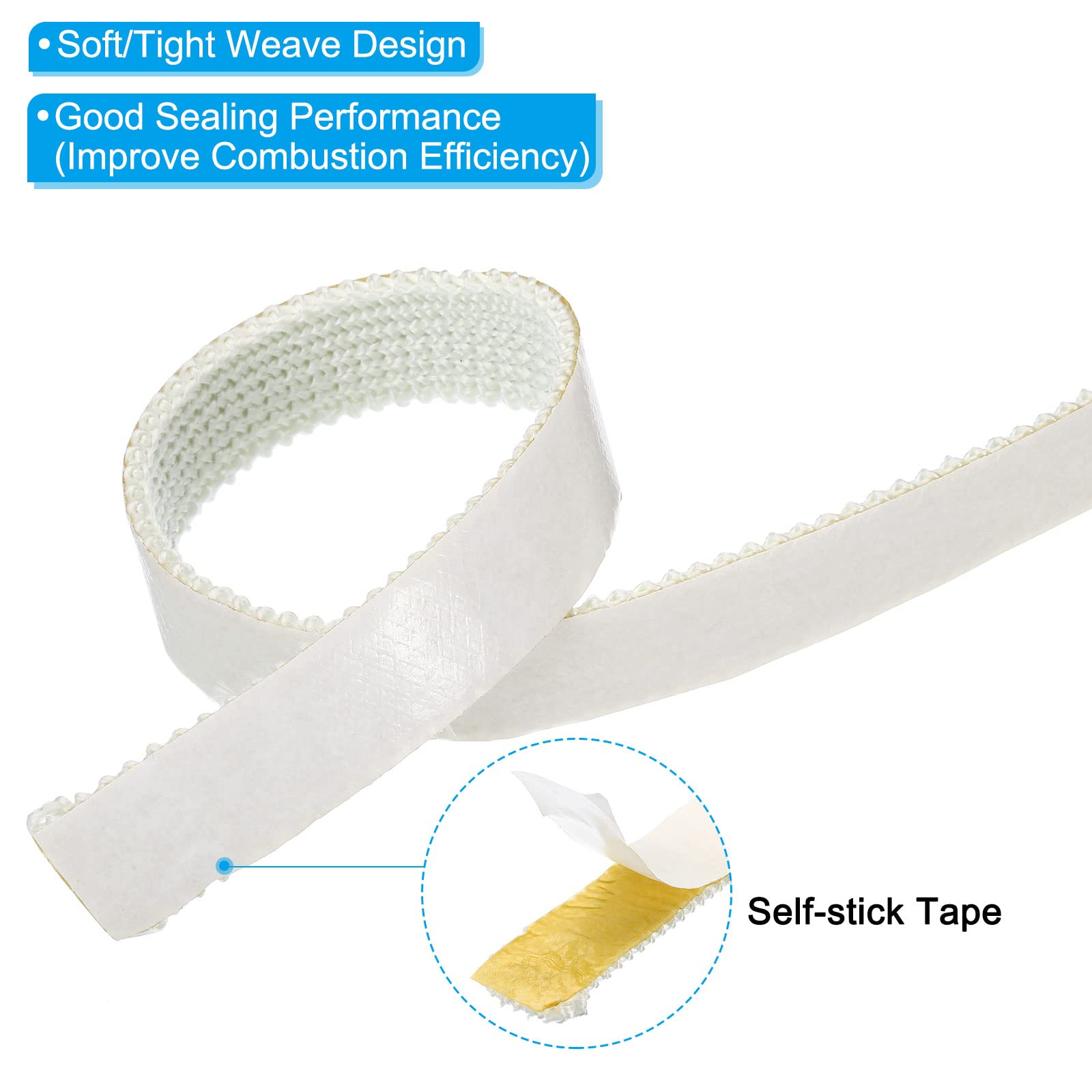 Guarnizione for stufa a legna in fibra di vetro resistente alle alte temperature - Corda di tenuta autoadesiva for porta del camino - Bianca(3/4inx1/8inx118in)
