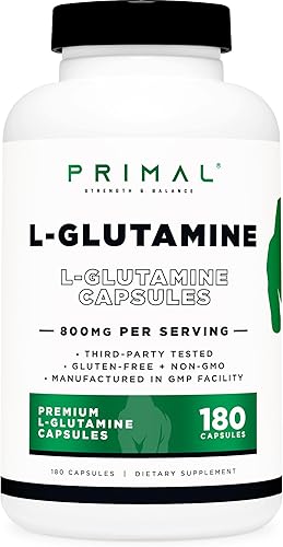 Primal Cápsulas de L-glutamina (180 cápsulas800 mg por porción) Suplemento de aminoácidos de glutamina