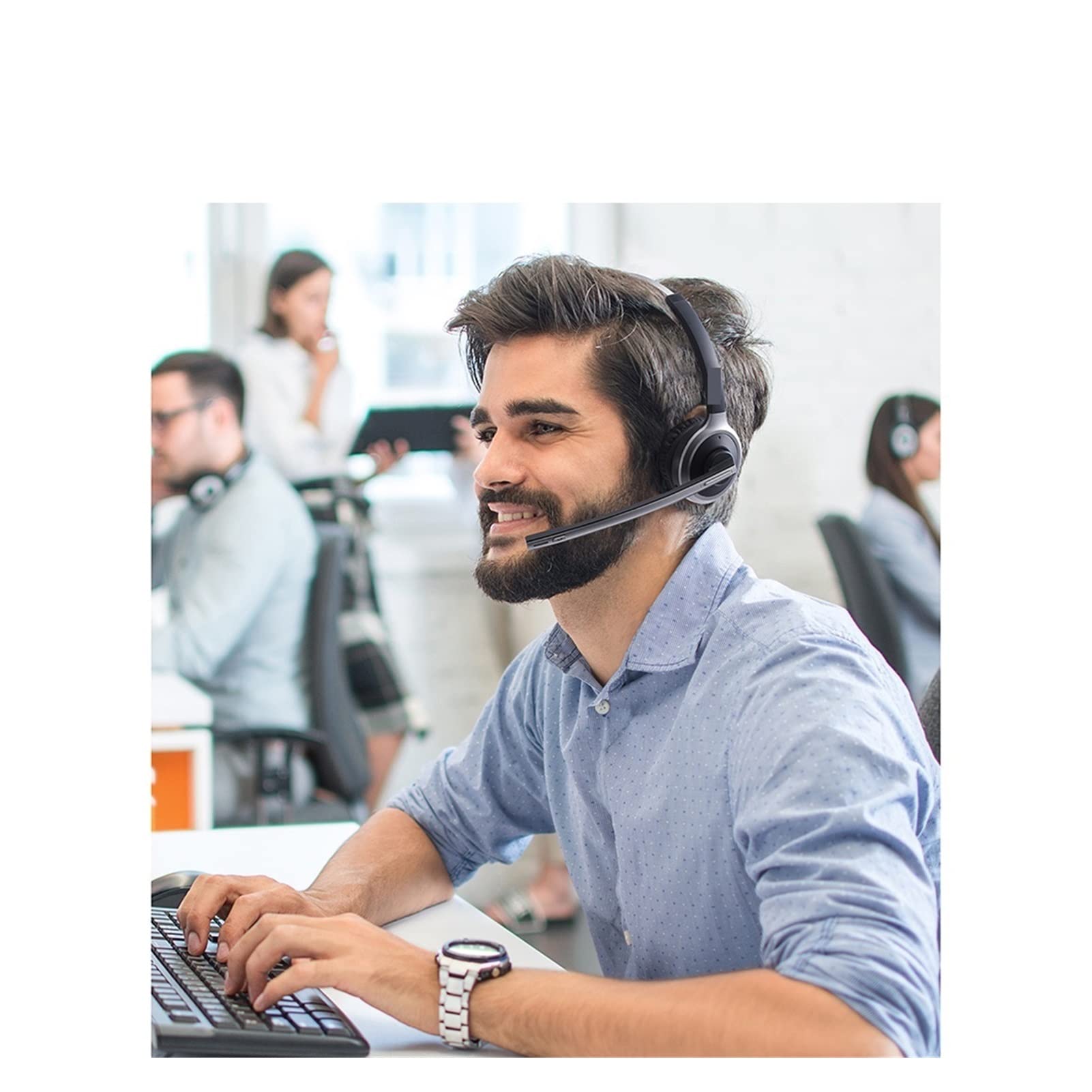 Telefono Het Cuffie Bluetooth 5.0 con microfono Base di ricarica Wireless Het for PC Laptop Call Center Office 18H Talking Time Office Phone Het (Color : Black with Silver Size : U) little surprise